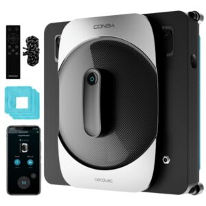 Cecotec Conga Windroid 1290 DoubleSpray Connected T Robot Limpiacristales - Incluye 3 Mopas - Navegacion Inteligente - Cuadrado - 5 Modos - Potente Succion - Ideal para Ventanas Grandes - Color Negro
