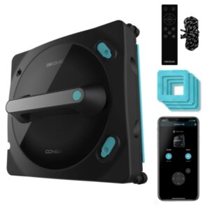 Cecotec Conga Windroid 1490 TwerkingSpray Connected Robot Limpiacristales - Multisuperficie - 8 Modos - Doble Spray - Control Via App y Mando - Alcance de 7m - Cuerda de Seguridad - Color Negro
