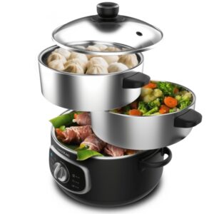 Cecotec Vapovita SteelPot Vaporera Multifuncional - 1300W - Cocina Saludable - Recipientes de Acero Inoxidable - Capacidad de 10L - Tiempo Ajustable - Apagado Automatico - Facil Limpieza - Color Negro