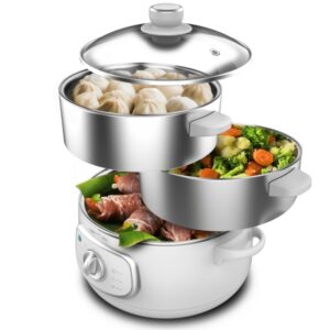 Cecotec Vapovita SteelPot Vaporera Multifuncional - 1300W - Cocina Saludable - Recipientes de Acero Inoxidable - Capacidad de 10L - Tiempo Ajustable - Apagado Automatico - Color Blanco