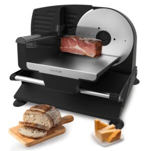 Cecotec Rock’nCut Shuriken Steel Cortafiambres de 200W - Ajuste de Grosor hasta 15mm - Disco Extraible de 190mm - Acero Inoxidable - Ajuste Preciso - Base con Ventosas - Color Negro