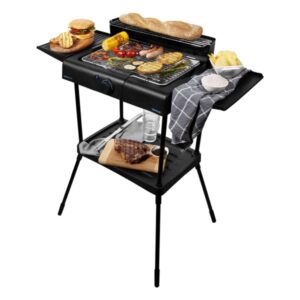 Cecotec PerfectSteak 4250 Stand Barbacoa Electrica - 2400W - Parrilla de Acero Inoxidable - Soportes Laterales - Panel Cortavientos - Bandeja Desmontable - Altura Ajustable - Color Negro