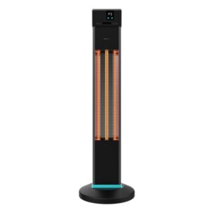 Cecotec ReadyWarm 2000 Power Tower Estufa Halogena de Torre para Exterior - 2000W - 3 Niveles de Calor - Pantalla LCD - Proteccion IP34 - Seguridad con Triple Proteccion - Color Negro