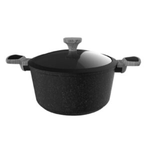 Cecotec Polka Exclusive Wood and Rock Olla de Aluminio Forjado de 28cm - Capacidad de 4L - Antiadherente - Compatible con Induccion - Tapa de Cristal Templado - Apto para Lavavajillas - Color Negro