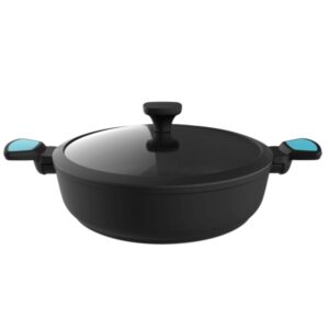 Cecotec Polka Platinum Thunder Cacerola de Aluminio Forjado de 28cm - Capacidad de 4L - Revestimiento Teflon Antiadherente - Apto para Lavavajillas - Compatible con Induccion - Color Negro y Azul