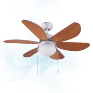 Cecotec EnergySilence Aero 360 Ventilador de Techo con 6 Aspas Reversibles y Luz - 50W - 91cm de Diametro - Silencioso - Modo Invierno - 3 Velocidades - Aspas de Madera - Acero Inoxidable