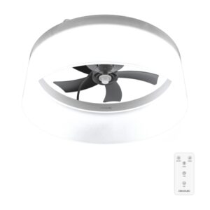 Cecotec EnergySilence LampAero 650 White Design Ventilador de Techo con Luz LED - 20W - Tulipa de Tela - 3 Tonos LED - Temporizador - 6 Velocidades - Modo Invierno - Color Blanco y Negro