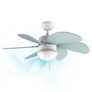 Cecotec EnerySilence Aero 3600 Vision Sky Ventilador de Techo con 6 Aspas y Lampara - 50W - Diametro de 92cm - 3 Velocidades - Aspas Reversibles - Modo Invierno - Control por Cadena - Color Azul Claro