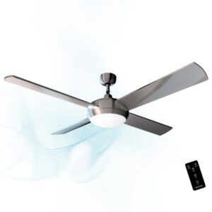 Cecotec EnergySilence Aero 570 Ventilador de Techo con 4 Aspas y Luz LED Integrada - 60W - Diametro de 52" - Mando a Distancia - Temporizador - 3 Velocidades - Modo Invierno/Verano - Acero Inoxidable