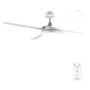 Cecotec EnergySilence Aero 5200 White Line Ventilador de Techo con 4 Aspas y Luz LED Integrada - 65W - Diametro de 52" - Mando a Distancia - Temporizador - 3 Velocidades - Modo Invierno - Color Blanco