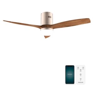 Cecotec EnergySilence Aero 5600 Aqua GoldDarkWood Connected Ventilador de Techo con 3 Aspas de Madera - 40W - Diametro de 52" - LED - WiFi - IP44 - Temporizador - 6 Velocidades - Color Gris Metalizado