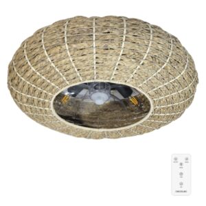 Cecotec EnergySilence LampAero 650 Natural Wicker Ventilador de Techo con 5 Aspas y Luz - 20W - Tulipa de Yute - Lampara con 3 Tonos - Temporizador - 3 Velocidades - Modo Invierno - Color Madera Claro