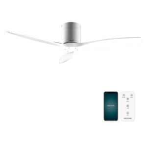 Cecotec EnergySilence Aero 5500 Aqua IronWhite Connected Ventilador de Techo de 3 Aspas - 40W - Diametro de 52" - Wi-Fi - IP44 - 6 Velocidades - Temporizador - Modo Invierno - Color Blanco