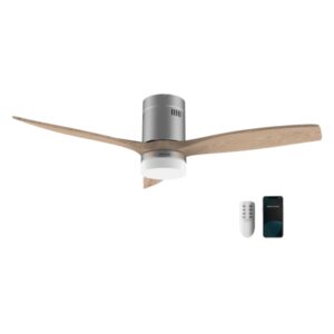 Cecotec EnergySilence 5600 Steel Aqua Connected Ventilador de Techo con 3 Aspas de Madera y Luz - 40W - Diametro de 52" - Wi-Fi - IP44 - 6 Velocidades - Temporizador - Modo Invierno - Acero Inoxidable
