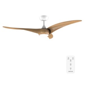 Cecotec EnergySilence Aero 5295 WhiteWood Ventilador de Techo con 3 Aspas de Madera y Luz - 40W - Diametro de 54" - 3 Tonos LED - Temporizador - 6 Velocidades - Modo Invierno - Color Blanco