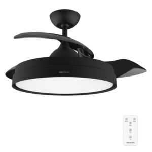 Cecotec EnergySilence Aero 4280 Invisible Black Ventilador de Techo con Luz - 40W - Aspas Retractiles - 3 Tonos - Diametro de 42" - Modo Invierno - 6 Velocidades - Temporizador - Color Negro