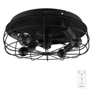 Cecotec EnergySilence LampAero 600 Iron Design Ventilador de Techo con 5 Aspas y Luz - 20W - Tulipa Metalica - Lampara con 3 Tonos - Temporizador - 3 Velocidades - Modo Invierno - Color Negro