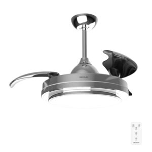 Cecotec EnergySilence Aero 4300 lnvisible Double Metal Ventilador de Techo con 3 Aspas y Luz - 35W - 6 Velocidades - Aspas Retractiles - Temporizador - Iluminacion Regulable - Acero Inoxidable