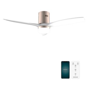 Cecotec EnergySilence Aero 5600 Aqua GoldWhite Connected Ventilador de Techo con 3 Aspas y Luz - 40W - Diametro de 52" - LED de 20W - Wi-Fi - IP44 - Temporizador - Modo Invierno - Color Blanco