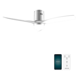 Cecotec EnergySilence Aero 5600 Aqua IronWhite Connected Ventilador de Techo con 3 Aspas y Luz - 40W - Diametro de 52" - LED de 20W - Wi-Fi - IP44 - Temporizador - 6 Velocidades - Color Blanco