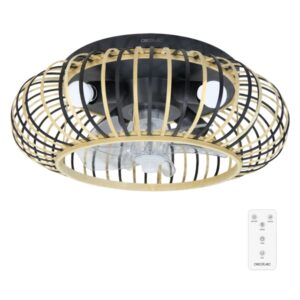 Cecotec EnergySilence LampAero 600 Natural Wood Ventilador de Techo con 5 Aspas y Luz - 20W - Tulipa de Madera - Lampara con 3 Tonos - Temporizador - 3 Velocidades - Modo Invierno - Color Negro