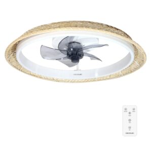 Cecotec EnergySilence LampAero 620 Natural Design Ventilador de Techo con 5 Aspas y Luz - 20W - Tulipa de Mimbre - 3 Tonos LED - Temporizador - 6 Velocidades - Modo Invierno - Color Madera Claro