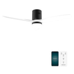 Cecotec EnergySilence Aero 5600 Aqua BlackandWhite Connected Ventilador de Techo con 3 Aspas y Luz LED - 40W - Diametro de 52" - Wi-Fi - IP44 - Temporizador - Modo Invierno - Color Blanco y Negro