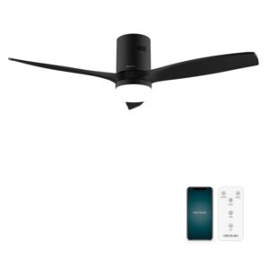 Cecotec EnergySilence Aero 5600 Aqua BlackandBlack Connected Ventilador de Techo con 3 Aspas y Luz LED Integrada - 40W - Diametro de 52" - Wi-Fi - IP44 - Temporizador - Modo Invierno - Color Negro