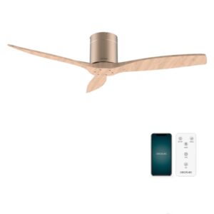 Cecotec EnergySilence Aero 5500 Aqua GoldWhiteWood Connected Ventilador de Techo de 3 Aspas - 40W - Diametro de 52" - Wi-Fi - Proteccion IP44 - Temporizador - Modo Invierno - Color Gris Metalizado