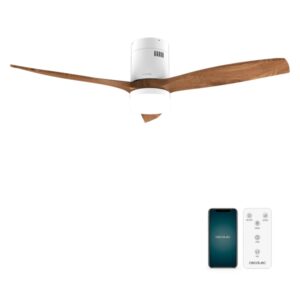 Cecotec EnergySilence Aero 5600 Aqua WhiteDarkWood Connected Ventilador de Techo con 3 Aspas y Luz LED Integrada - 40W - Diametro de 52" - Wi-Fi - IP44 - Temporizador - Modo Invierno - Color Blanco