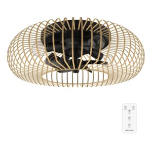 Cecotec EnergySilence LampAero 600 Natural WhiteWood Ventilador de Techo con 5 Aspas y Luz - 20W - Tulipa de Madera - Lampara con 3 Tonos - Temporizador - 3 Velocidades - Modo Invierno - Color Negro