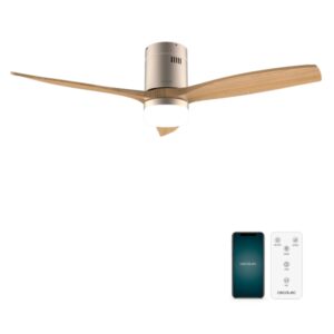 Cecotec EnergySilence Aero 5600 Aqua GoldWhiteWood Connected Ventilador de Techo con 3 Aspas y Luz - 40W - Diametro de 52" - LED - Wi-Fi - IP44 - Temporizador - Modo Invierno - Color Gris Metalizado