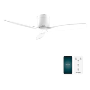 Cecotec EnergySilence Aero 5500 Aqua WhiteandWhite Connected Ventilador de Techo de 3 Aspas - 40W - Diametro de 52" - WiFi y Mando a Distancia - IP44 - Temporizador - Modo Invierno - Color Blanco