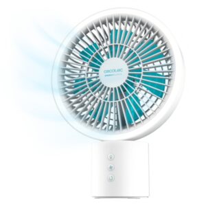 Cecotec EnergySilence 8000 Portable Light Desk Ventilador de Sobremesa Inalabrico - Bateria de 8000mAh - Oscilacion 360º - 3 Tonos LED - 4 Velocidades - Inclinacion Flexible - Cable - Color Blanco