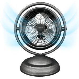 Cecotec EnergySilence 1000 RetroDesk Wood Ventilador de Sobremesa con 3 Aspas - Potencia de 20W - Diametro de 10" - 3 Velocidades - Inclinacion Flexible - Elegante y Minimalista - Color Gris