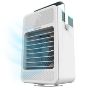 Cecotec EnergySilence 600 DeskChill Rotate Climatizador Portatil de Torre - Deposito 500ml - Tactil - 4 Velocidades - Oscilacion 70° - Temporizador - LED Multicolor - Asa de Transporte - Color Blanco