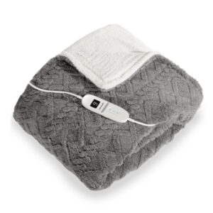 Cecotec HeatConfort ThermalBlanket Sherpa Manta Electrica - 160W - 9 Niveles - Material Sherpa y Polar - Control LCD - Apagado Automatico - Lavado Sencillo - 200x180cm - Color Gris y Blanco