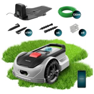 Cecotec Conga GrassHopper 500 Connected Robot Cortacesped Inteligente - Cobertura de 500m2 - Adaptacion Automatica a Irregularidades - Resistente al Agua y UV - Sensor de Lluvia - Color Negro y Gris