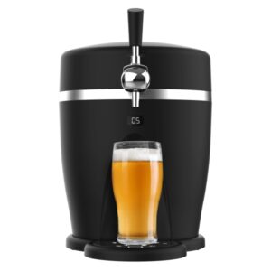 Cecotec BeerFlow 5000 Dispensador de Cerveza - 60W - Temperatura Ajustable de 3 a 6°C - Compatible con Barriles de 5L - Bandeja y Asa Extraibles - Indicador LED - Pies Antideslizantes - Color Negro