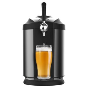 Cecotec BeerFlow Steel 5000 Dispensador de Cerveza - 65W - Compatible con Barriles 5L - Temperatura de 2 a 12°C - Indicador LED - Bandeja Recogegotas Extraible - Base Antideslizante - Color Negro y Gris