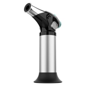 Cecotec Polka Flame-Cook 1000 Steel Soplete de Cocina - Alcanza 1300°C - Regulador de Llama - Bloqueo de Seguridad - Compacto - Recetario - Espatula y Pincel - Facil de Usar - Color Negro y Plata