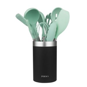 Cecotec Polka Experience Shark Pack de 9 Utensilios de Cocina - Mango de Acero y Caucho Termoplastico - Silicona Antiadherente - Resistente hasta 220°C - Soporte - Libre de BPA - Color Turquesa