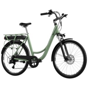 Cecotec City Bicicleta Electrica de 28" - Potencia de 468Wh - Autonomia de 80km - Doble Freno de Disco - Suspension Delantera - Cambio Shimano de 6 Velocidades - Cuadro de Aluminio - Color Menta