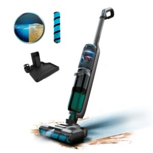 Cecotec FreeGo Wash and Vacuum Spray Fregona Electrica - 250W - Funcion Aspirador - Autonomia 35min - Pantalla Digital - Sistema Autolimpieza - Depositos Separados - Color Negro y Azul