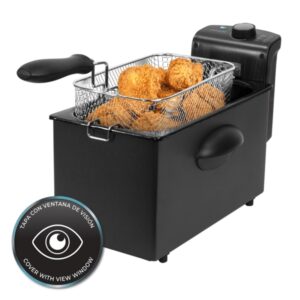 Cecotec CleanFry 3000 Freidora Electrica - Potencia de 2180W - Capacidad 3L - Filtro Incluido - Tapa con Ventana - Acero Inoxidable - Temperatura Regulable - Facil Limpieza - Color Negro