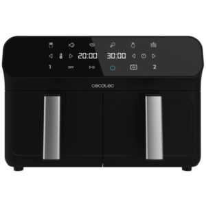 Cecotec Cecofry Advance 9000 Feidora sin Aceite Doble - 2800W - Capacidad de 9L - Temperatura Independiente - Tactil Multifuncion - Rango de 30 a 200°C - Acero Inoxidable - Color Negro