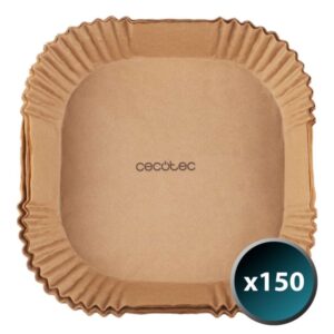 Cecotec Cecofry Pack de 150 Papeles para Freidora de Aire - Compatible con Freidoras de 5 a 6.5L - Cuadrado - Resistente hasta 230°C - Facilita Limpieza de Cubeta - 24x4.5cm - Color Marron