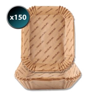 Cecotec Cecofry BigBucket Pack de 150 Papeles para Freidora de Aire de 9 a 11L - Rectangular - Resiste hasta 230°C - Listo para Usar - Facilita Limpieza de Cubeta - 31x27x6.5cm - Color Marron