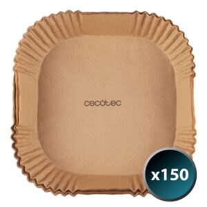 Cecotec Cecofry Pack de 150 Papeles para Freidora de Aire - Compatible con Freidoras de 2 a 5L - Cuadrado - Resistente hasta 230℃ - Listo para Usar - Facilita Limpieza de Cubeta - Color Marron