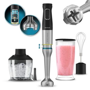 Cecotec Katana 15 Chop Batidora de Mano - 1500W - Funcion Oscilante - Cuchillas de Titanio - 21 Velocidades - Campana Antisalpicaduras - Vaso 800ml - Libre de BPA - Accesorios - Funcion Turbo - Color Negro